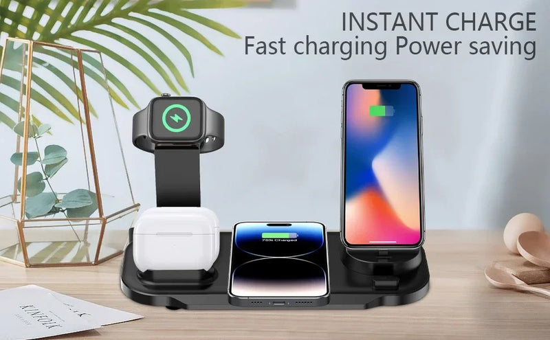 Carregador 7 in 1 30W Wireless Charger Stand Pad For iPhone 15 14 Samsung Xiaomi Apple Watch 8 7 6 Airpods Pro Fast Charging Dock Station