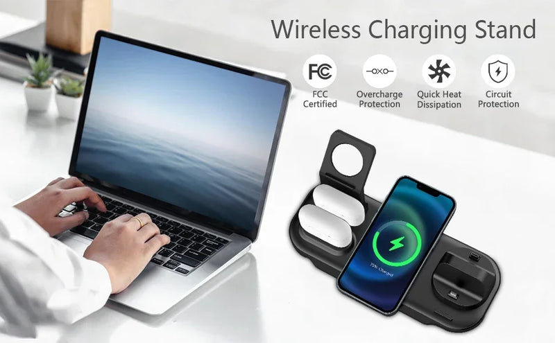 Carregador 7 in 1 30W Wireless Charger Stand Pad For iPhone 15 14 Samsung Xiaomi Apple Watch 8 7 6 Airpods Pro Fast Charging Dock Station