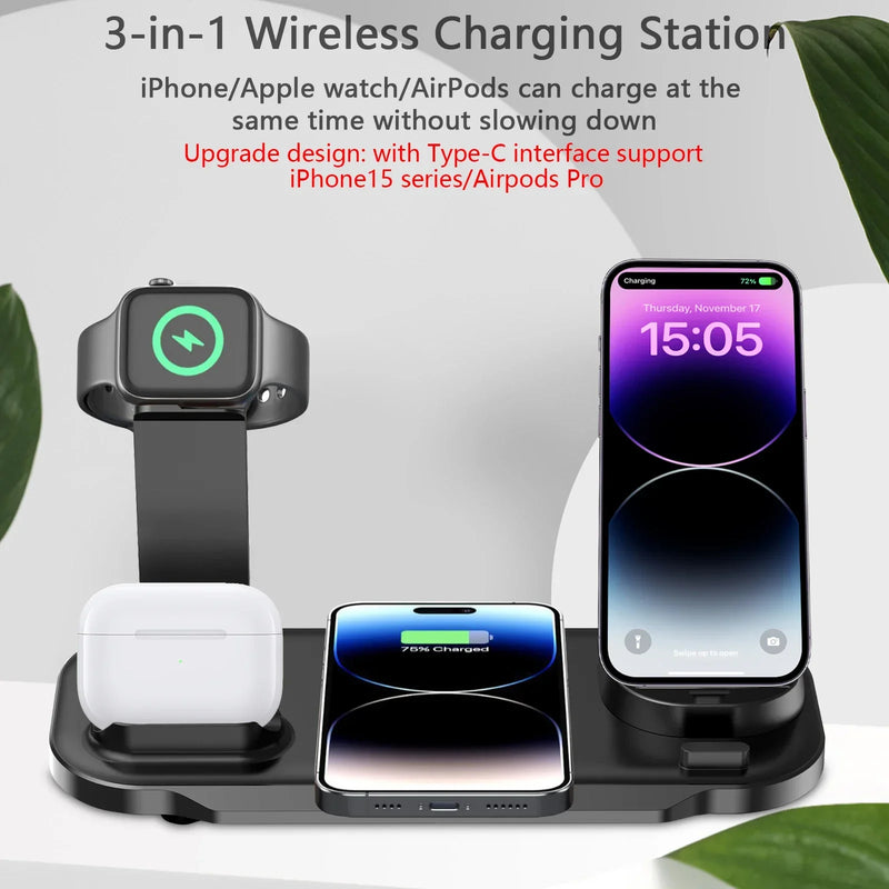 Carregador 7 in 1 30W Wireless Charger Stand Pad For iPhone 15 14 Samsung Xiaomi Apple Watch 8 7 6 Airpods Pro Fast Charging Dock Station