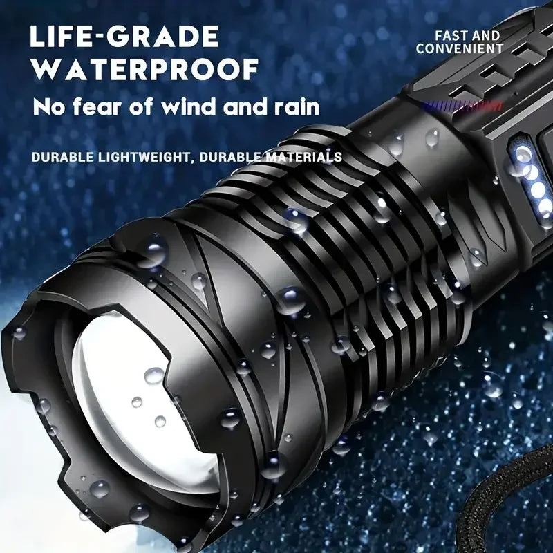 Lanterna Potente 9000LM - High Strong Power Led Flashlights Tactical Emergency Spotlights Telescopic Zoom Built-in Battery USB Rechargeable Camping Torch