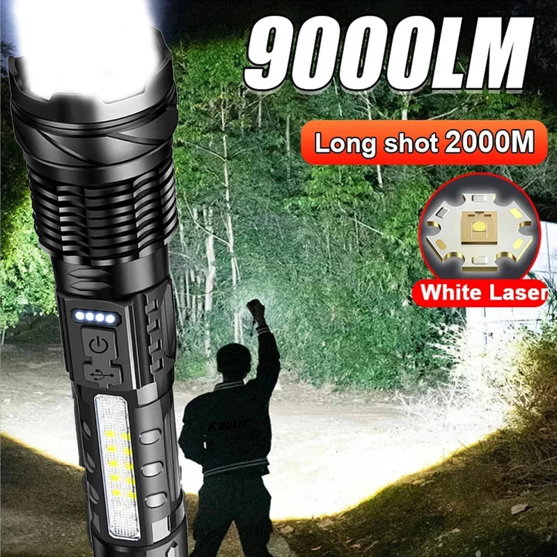 Lanterna Potente 9000LM - High Strong Power Led Flashlights Tactical Emergency Spotlights Telescopic Zoom Built-in Battery USB Rechargeable Camping Torch